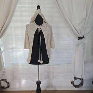 Gold Sequin Ivory Knit Cardigan With 3/4 Sleeves And Scarf